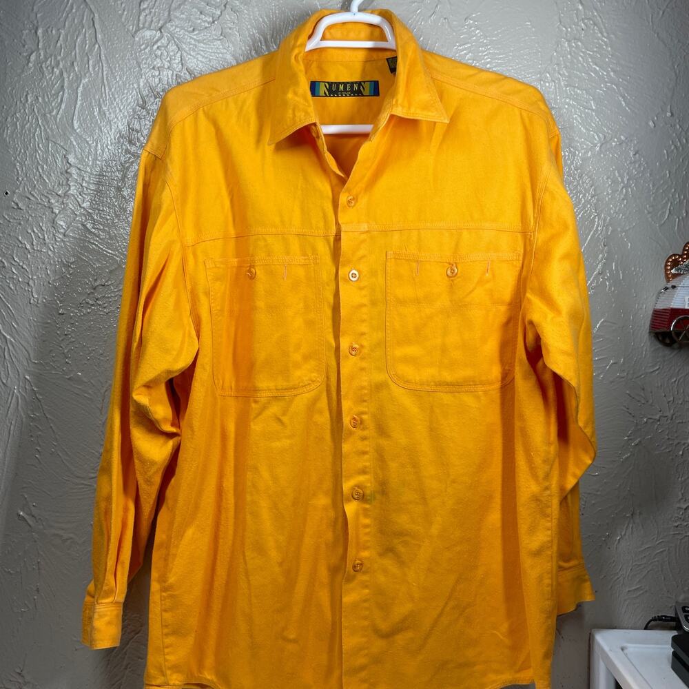UMEN in Color Dark Yellow Long Sleeve Button Up Cotton Shirt Blouse Womens Large
